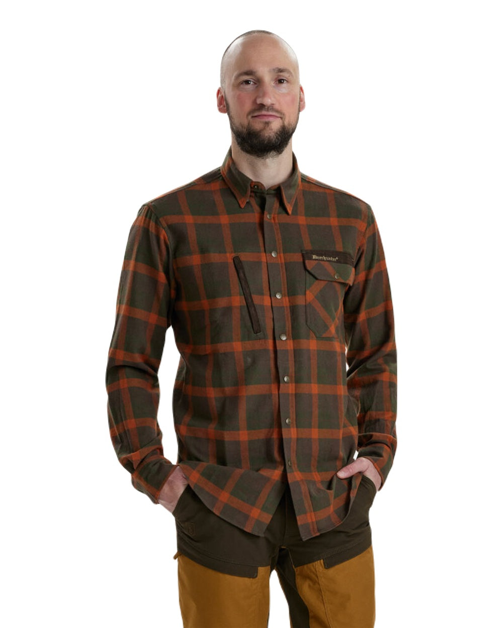Orange Check coloured Deerhunter Ethan Check Shirt on white background #colour_orange-check