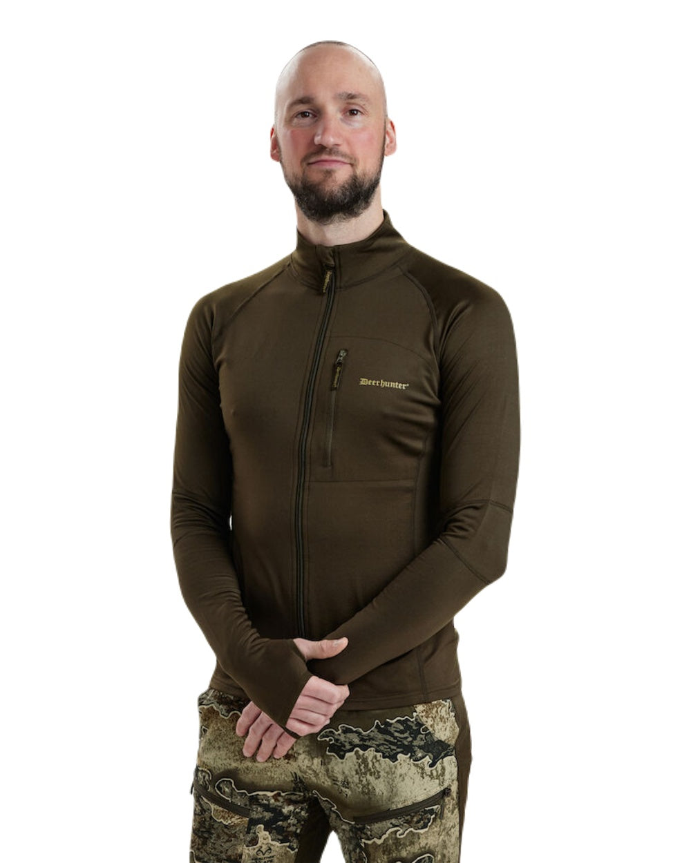 Art Green coloured Deerhunter Excape Insulated Cardigan on white background #colour_art-green