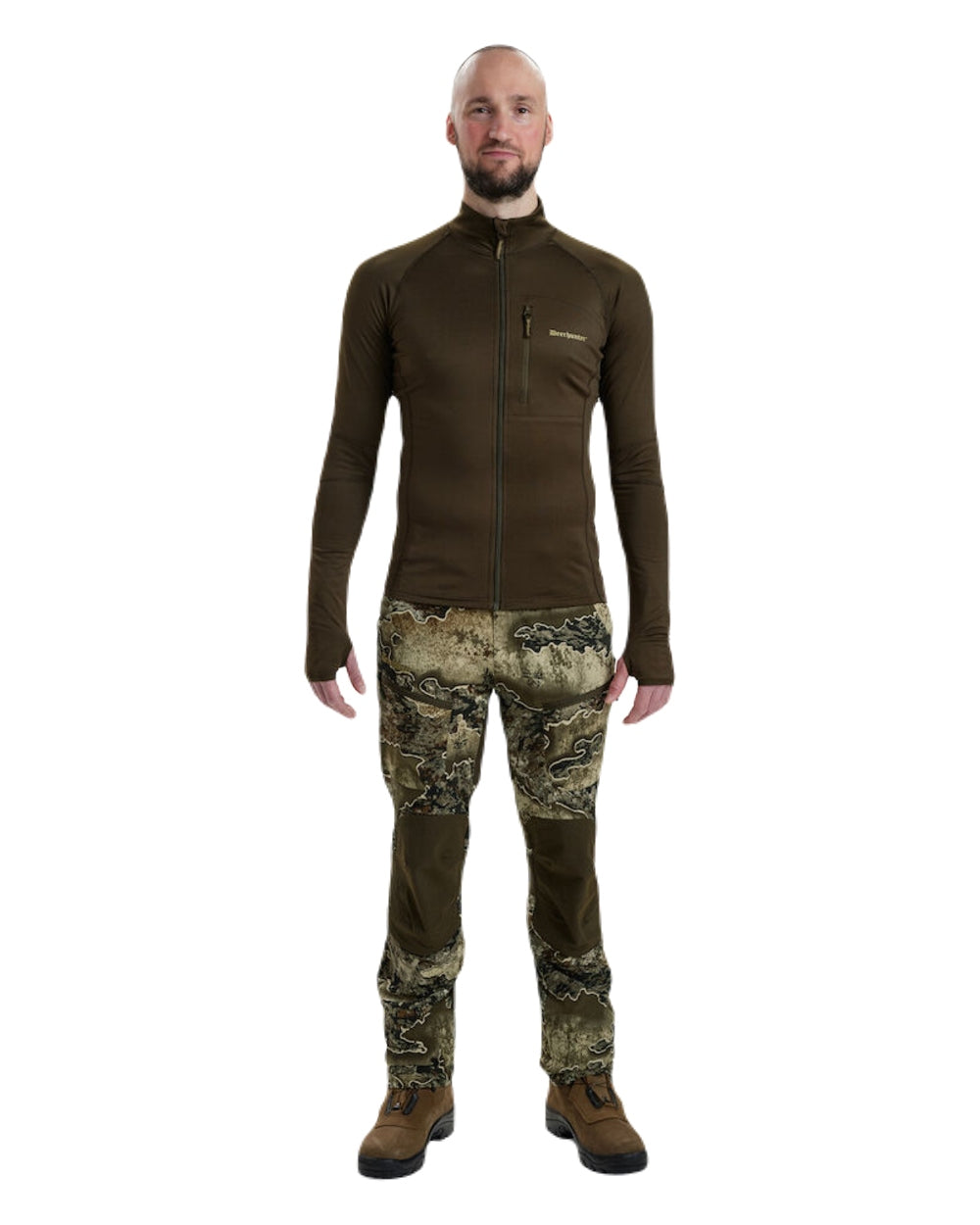 Art Green coloured Deerhunter Excape Insulated Cardigan on white background #colour_art-green