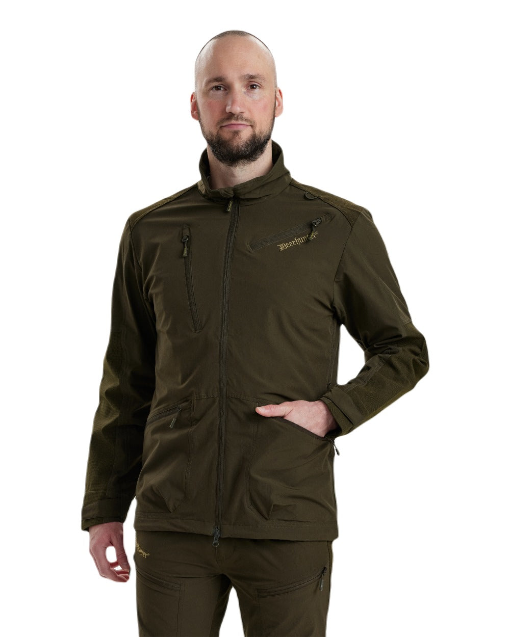 Art Green coloured Deerhunter Excape Light Jacket on white background #colour_art-green