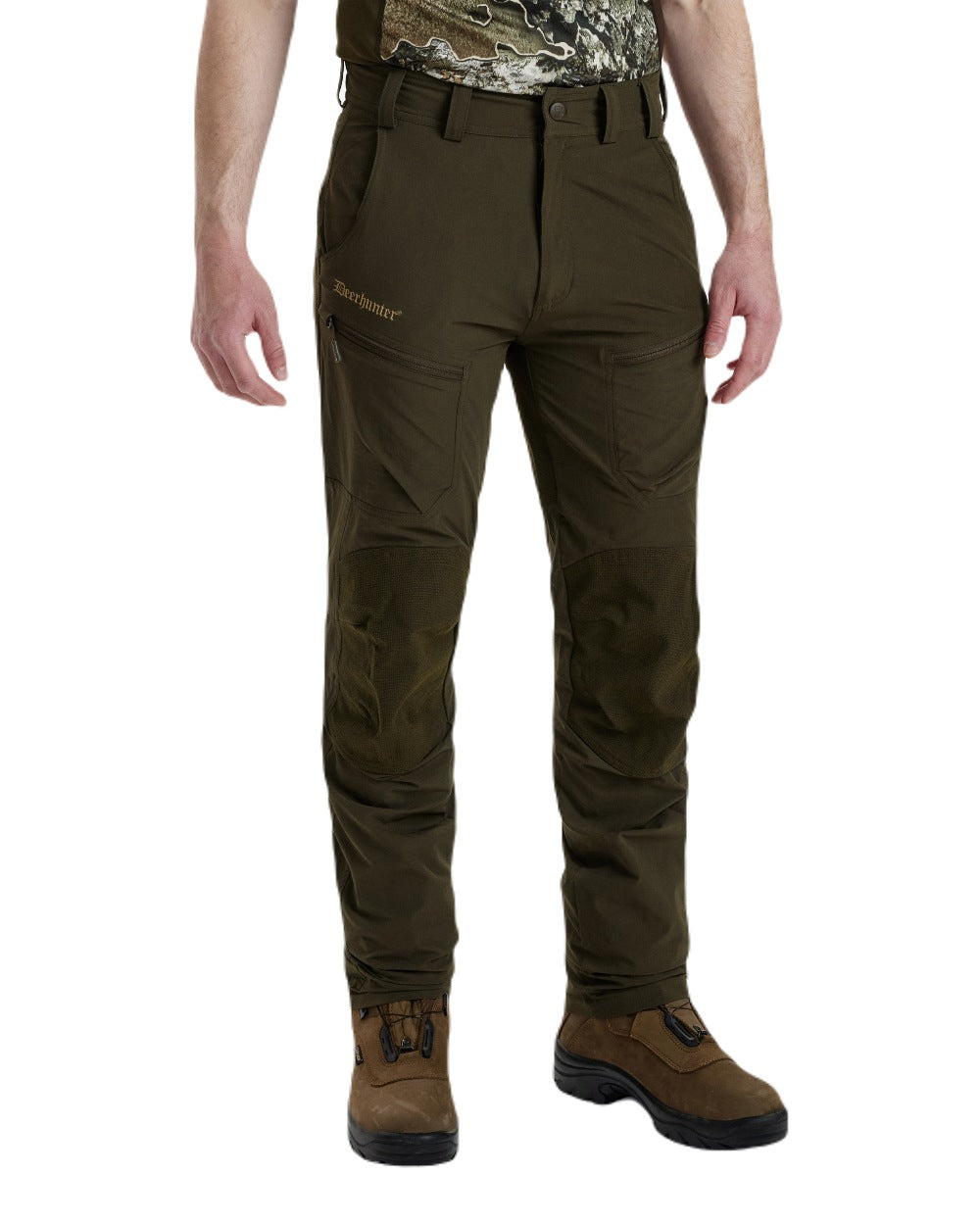 Art Green coloured Deerhunter Excape Light Trousers on white background #colour_art-green