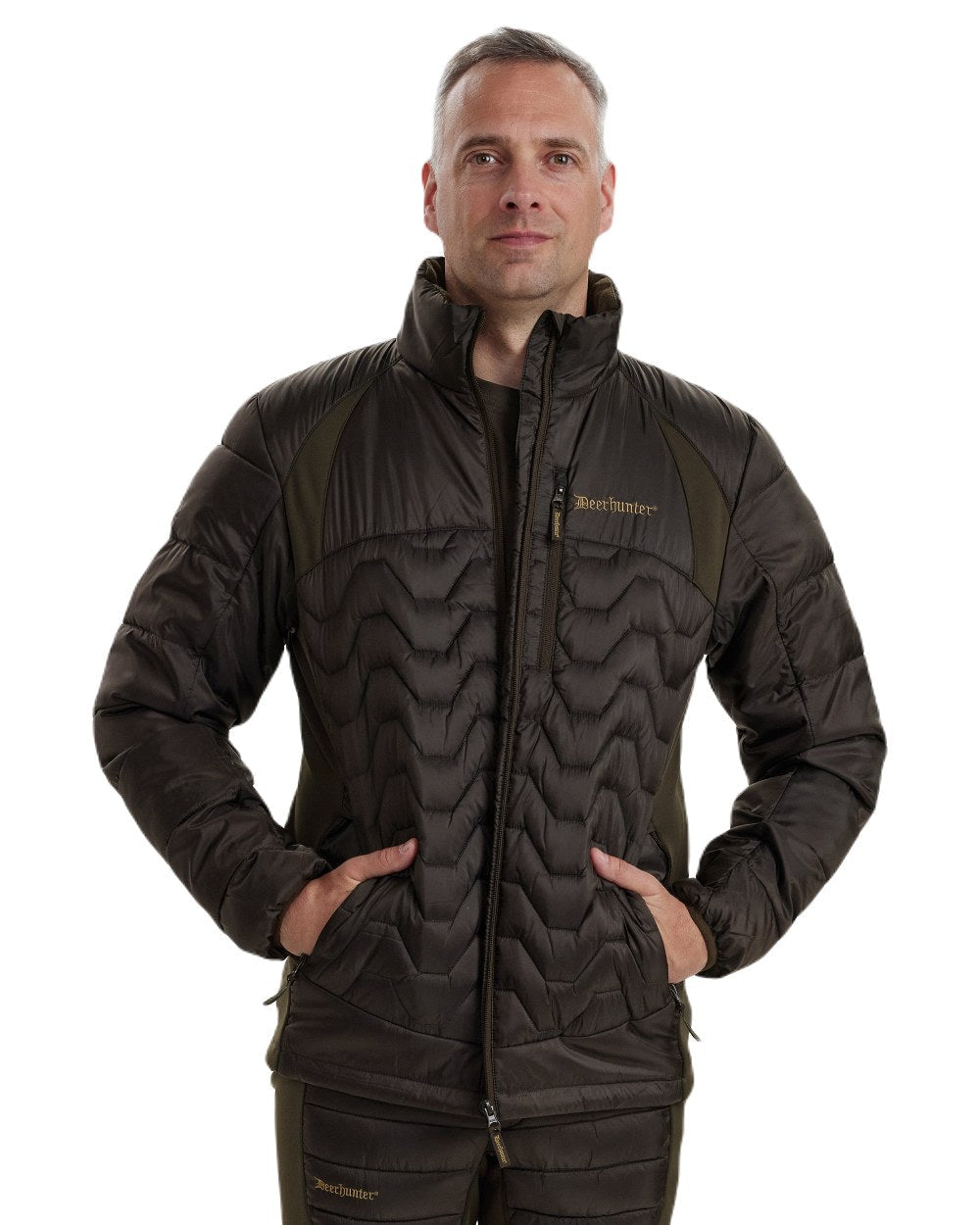 Art Green coloured Deerhunter Excape Quilted Jacket on white background #colour_art-green