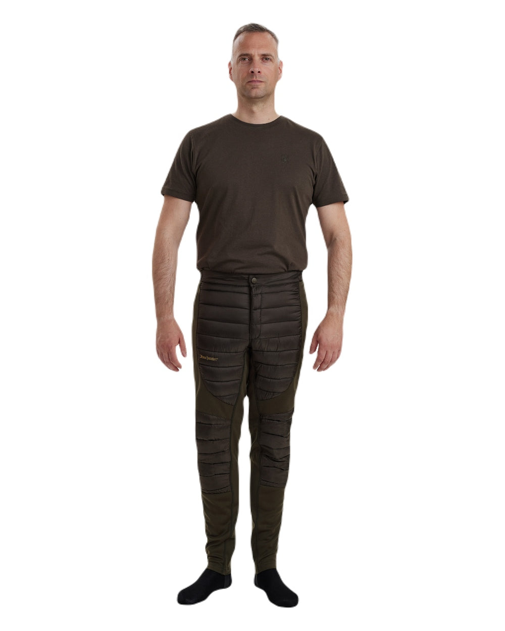Art Green coloured Deerhunter Excape Quilted Trousers on white background #colour_art-green
