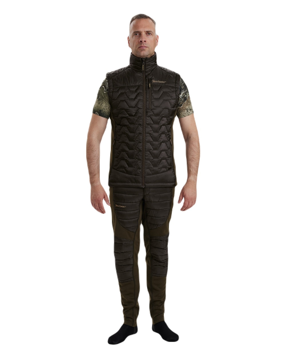 Art Green coloured Deerhunter Excape Quilted Waistcoat on white background #colour_art-green