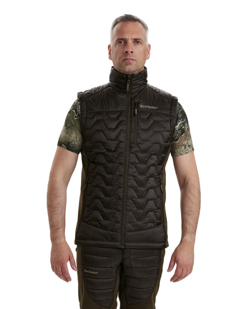 Art Green coloured Deerhunter Excape Quilted Waistcoat on white background #colour_art-green