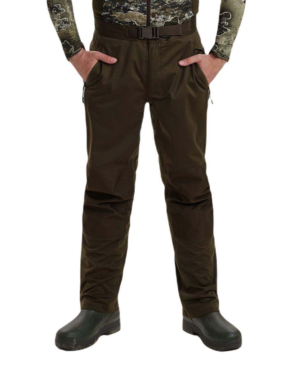 Art Green coloured Deerhunter Excape Rain Trousers on white background #colour_art-green