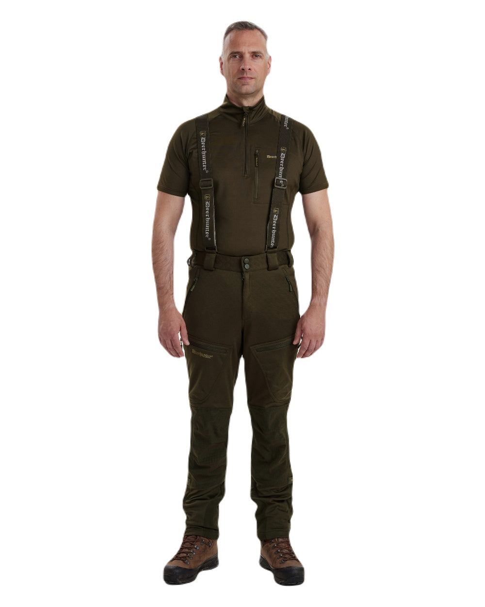 Art Green coloured Deerhunter Excape Softshell Trousers on white background #colour_art-green