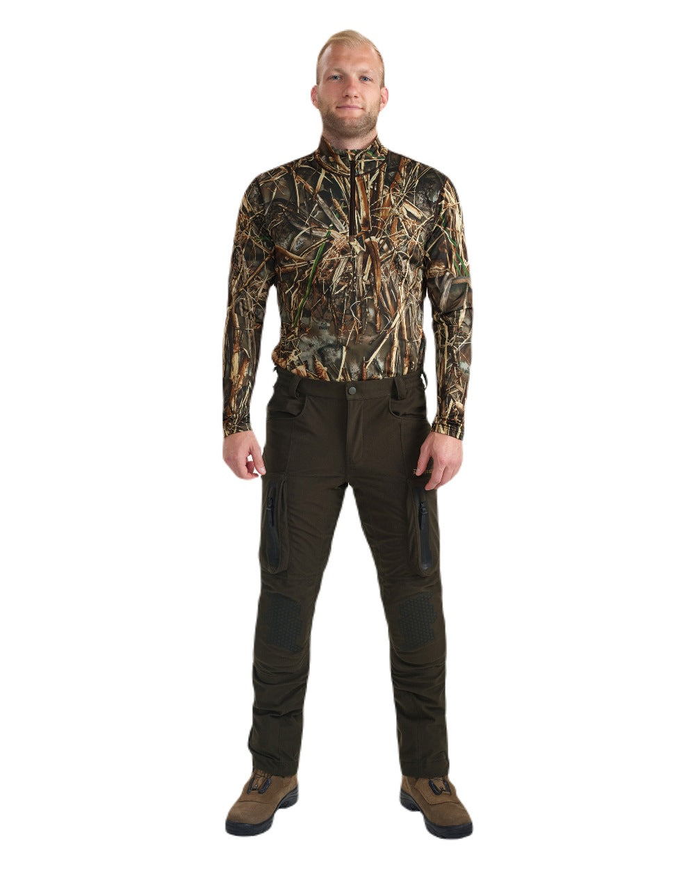 Wood coloured Deerhunter Game Pro Light Trousers on blurry background #colour_wood