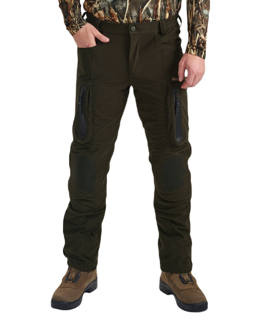 Wood coloured Deerhunter Game Pro Light Trousers on white background #colour_wood