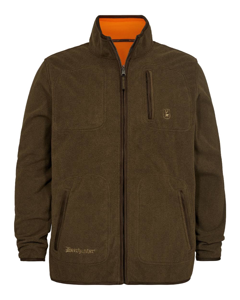 Canteen Orange coloured Deerhunter Gamekeeper Reversible Bonded Fleece Jacket on white background #colour_canteen-orange
