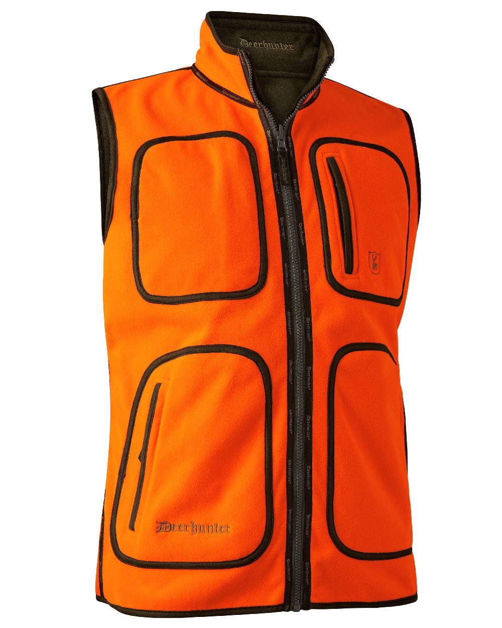 Safety Orange coloured Deerhunter Gamekeeper Reversible Fleece Waistcoat on white background #colour_safety-orange