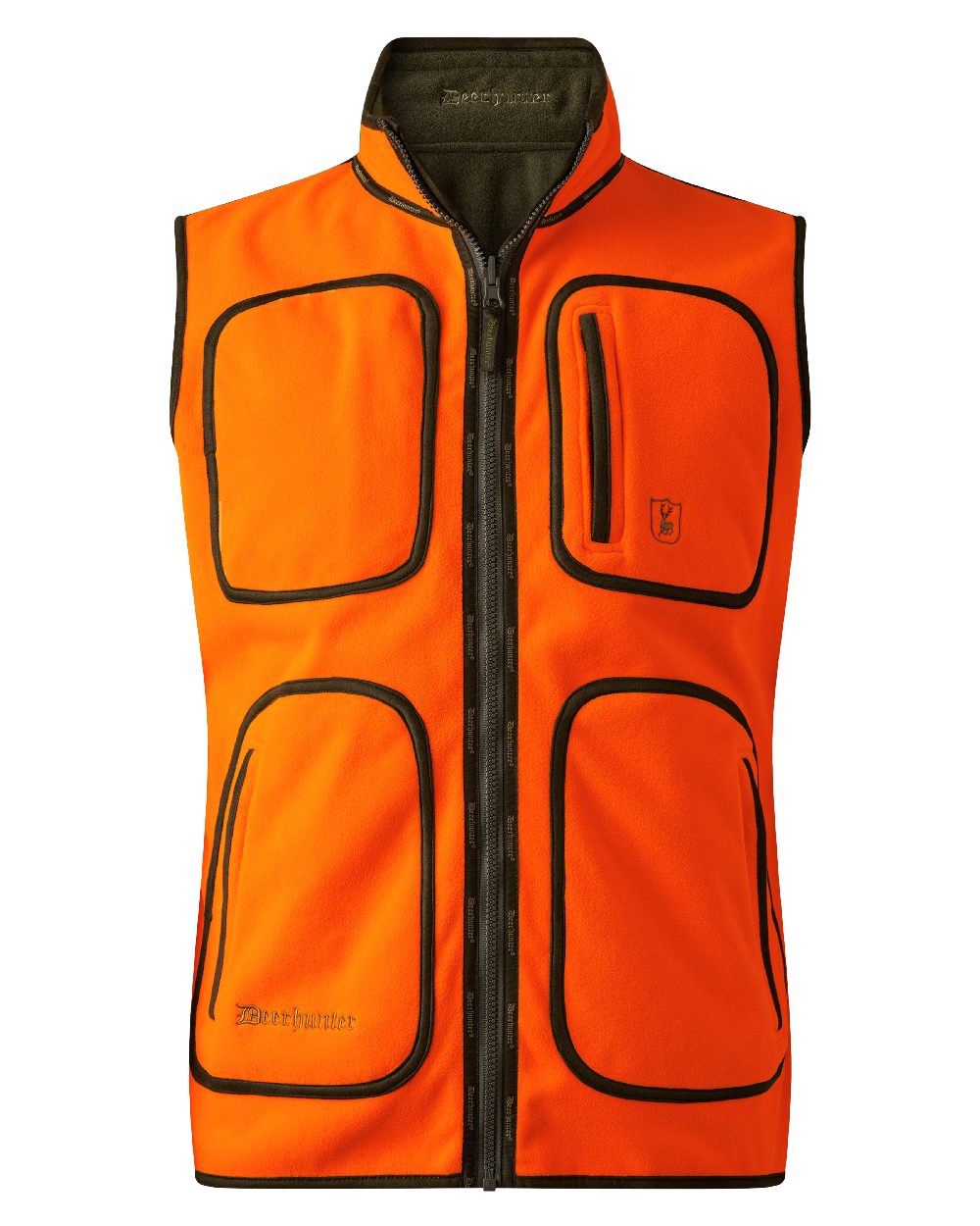 Safety Orange coloured Deerhunter Gamekeeper Reversible Fleece Waistcoat on white background #colour_safety-orange