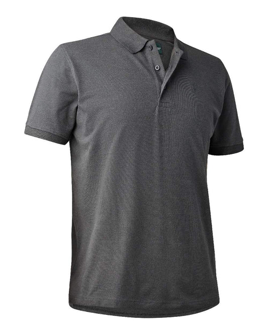 Dark Grey Melange Deerhunter Harris Polo Shirt on white background #colour_dark-grey-melange