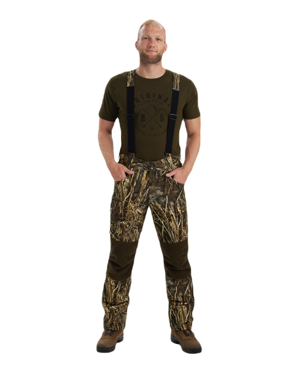 Realtree Max-7 coloured Deerhunter Heat Game Trousers on white background #colour_realtree-max-7