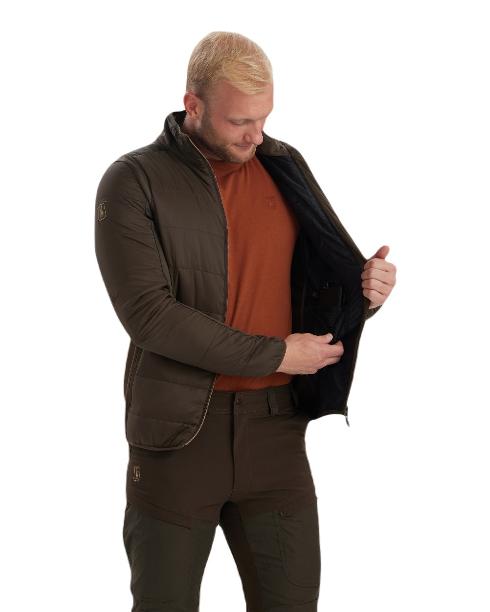 Wood coloured Deerhunter Heat Padded Jacket on white background #colour_wood
