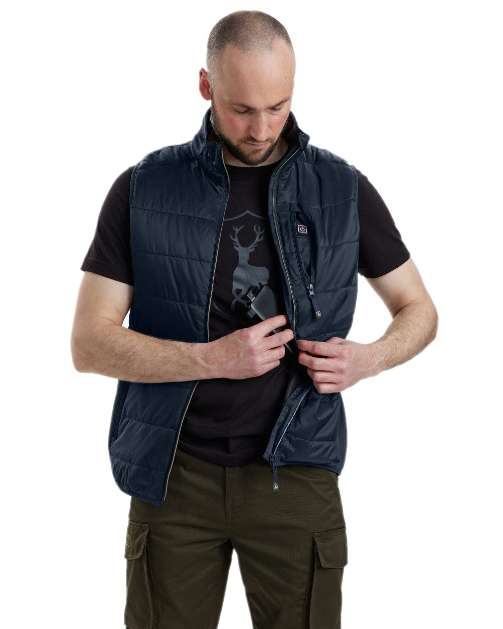 Dark Blue Coloured Deerhunter Heat Padded Waistcoat on white background #colour_dark-blue