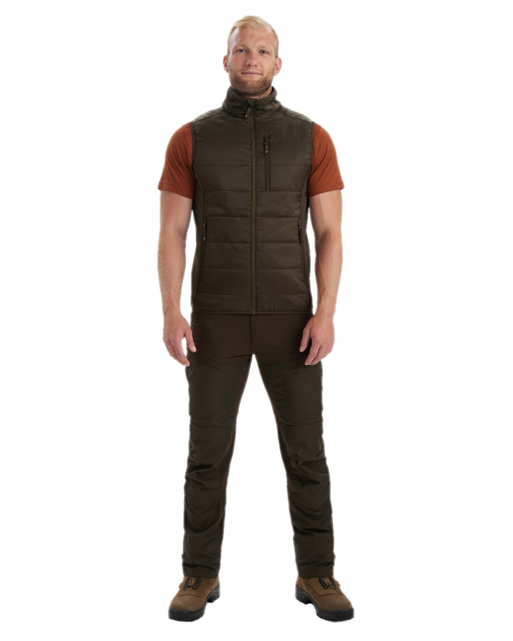 Wood Coloured Deerhunter Heat Padded Waistcoat on white background #colour_wood