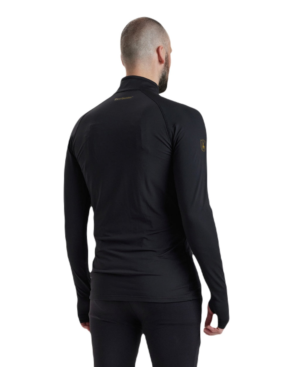 Black coloured Deerhunter Heat Undershirt with Zip Neck on white background #colour_black