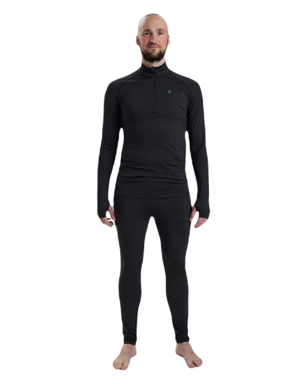 Black coloured Deerhunter Heat Undershirt with Zip Neck on white background #colour_black