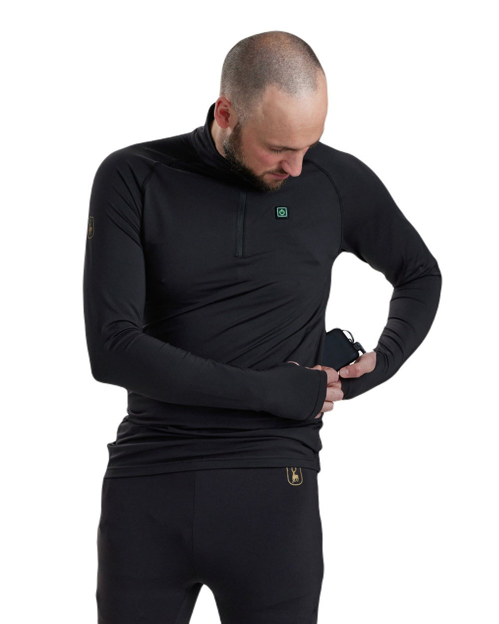 Black coloured Deerhunter Heat Undershirt with Zip Neck on white background #colour_black