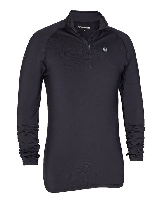 Black coloured Deerhunter Heat Undershirt with Zip Neck on white background #colour_black