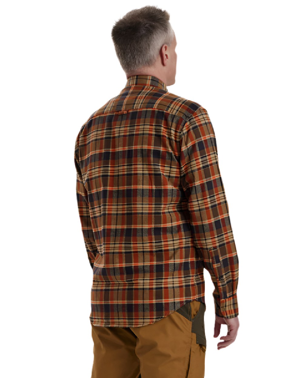 Orange check coloured Deerhunter Hektor Check Shirt on white background #colour_orange-check