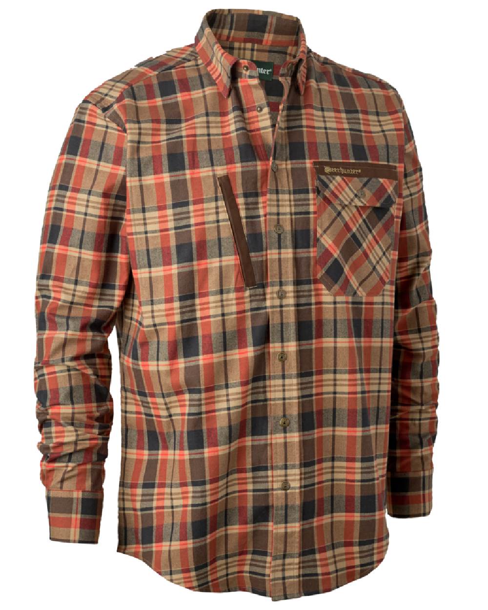 Orange check coloured Deerhunter Hektor Check Shirt on white background #colour_orange-check
