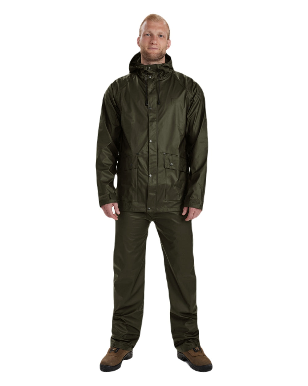 Art Green coloured Deerhunter Hurricane Rain Jacket on white background #colour_art-green