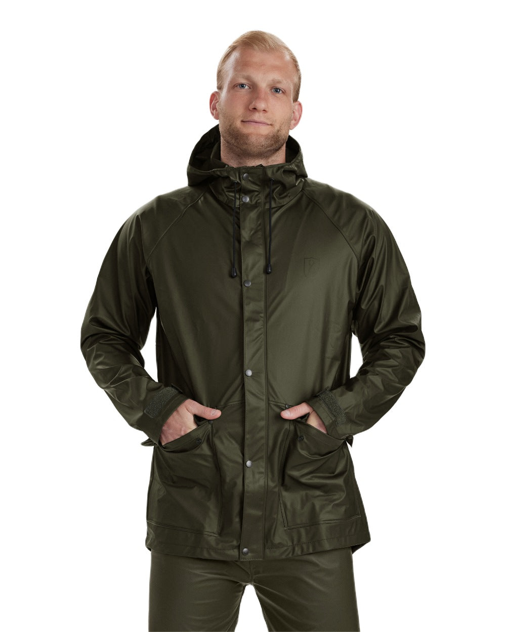 Art Green coloured Deerhunter Hurricane Rain Jacket on white background #colour_art-green