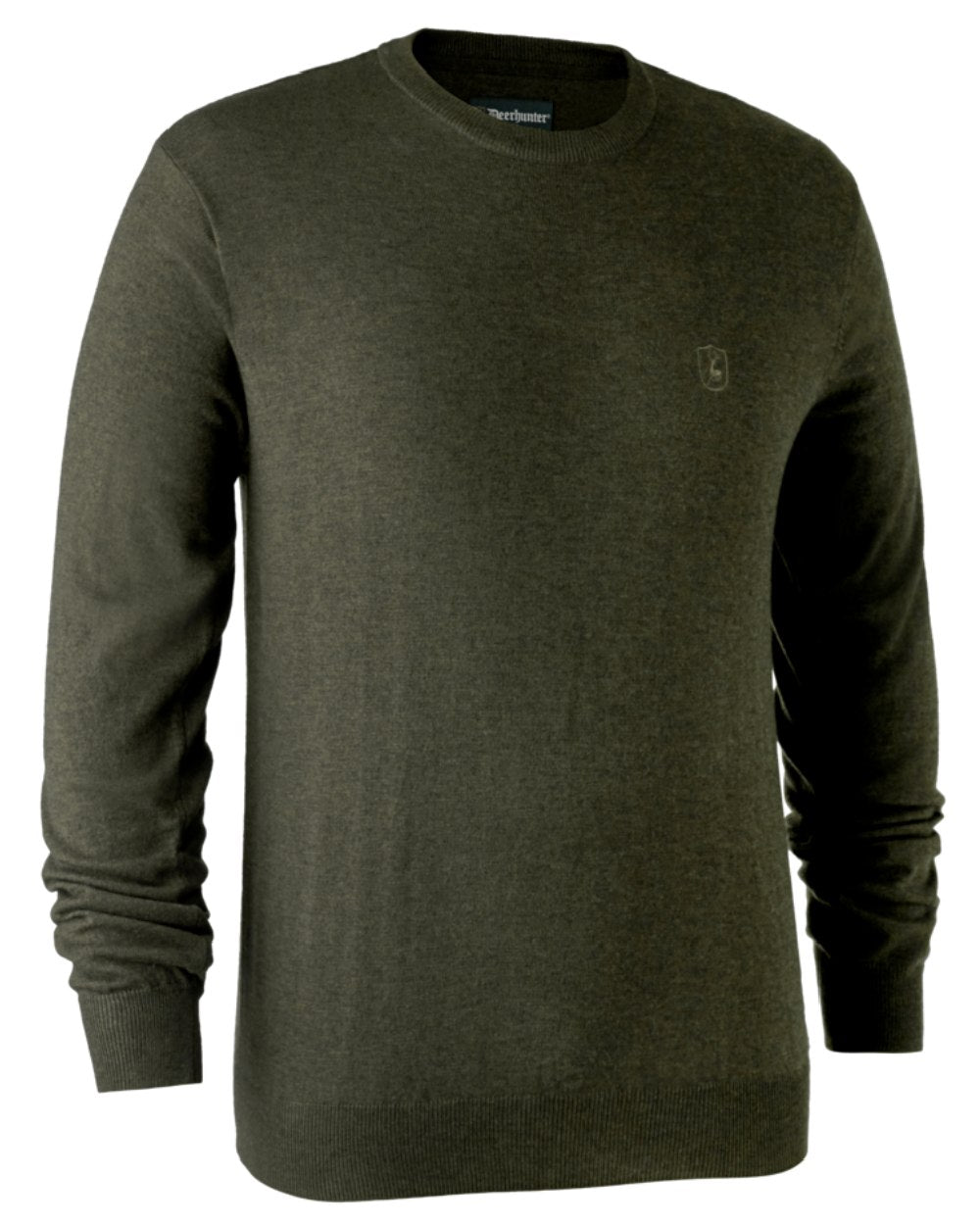 Green Melange coloured Deerhunter Kingston Knit O-Neck Jumper on white background #colour_green-melange