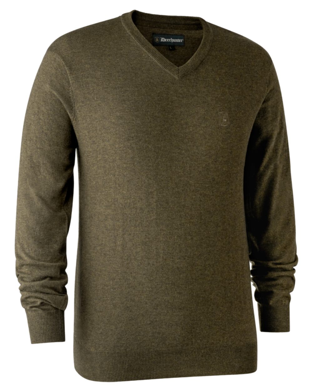 Cypress coloured Deerhunter Kingston Knit V-Neck Jumper on white background #colour_cypress