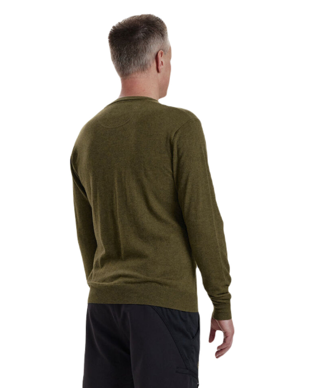 Cypress coloured Deerhunter Kingston Knit V-Neck Jumper on white background #colour_cypress