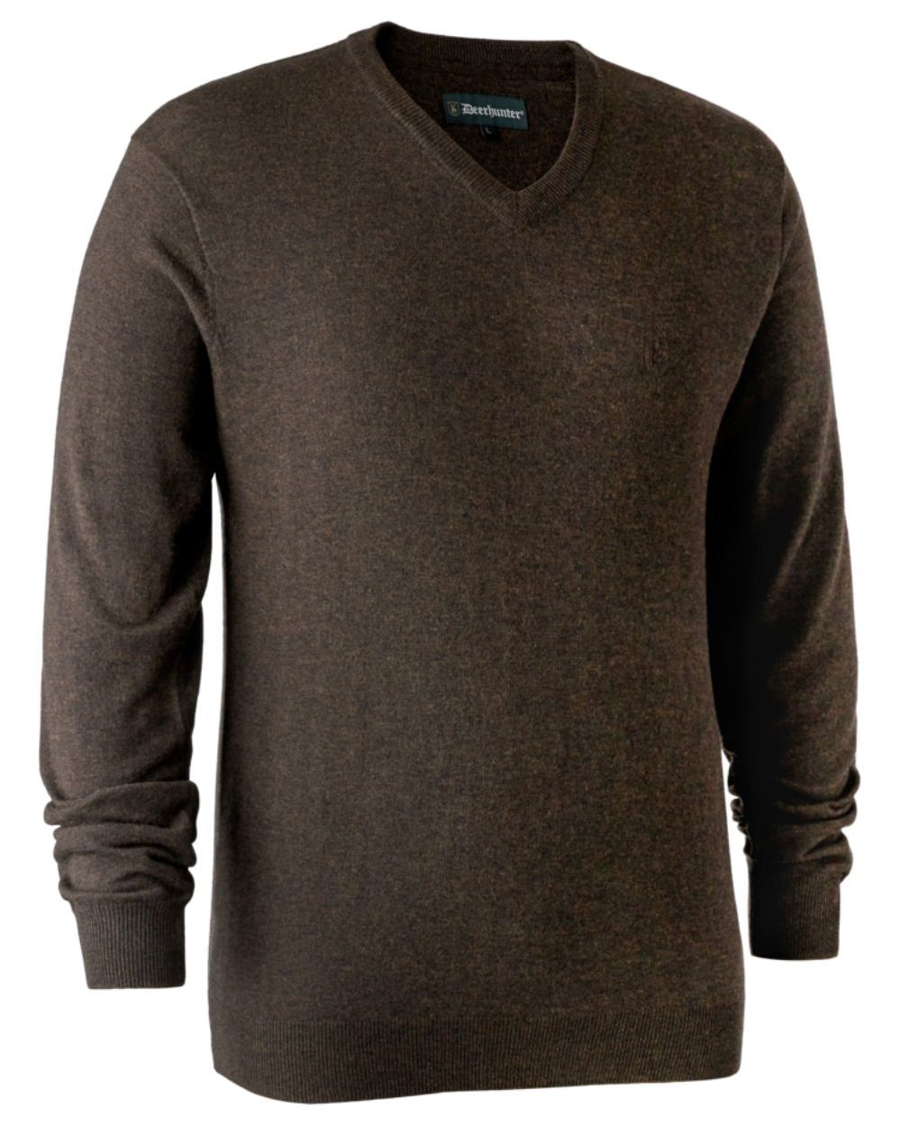 Dark Elm coloured Deerhunter Kingston Knit V-Neck Jumper On white background #colour_dark-elm