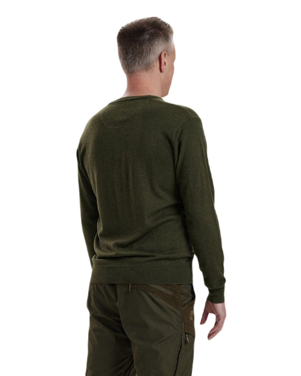 Green Melange coloured Deerhunter Kingston Knit V-Neck Jumper on white background #colour_green-melange
