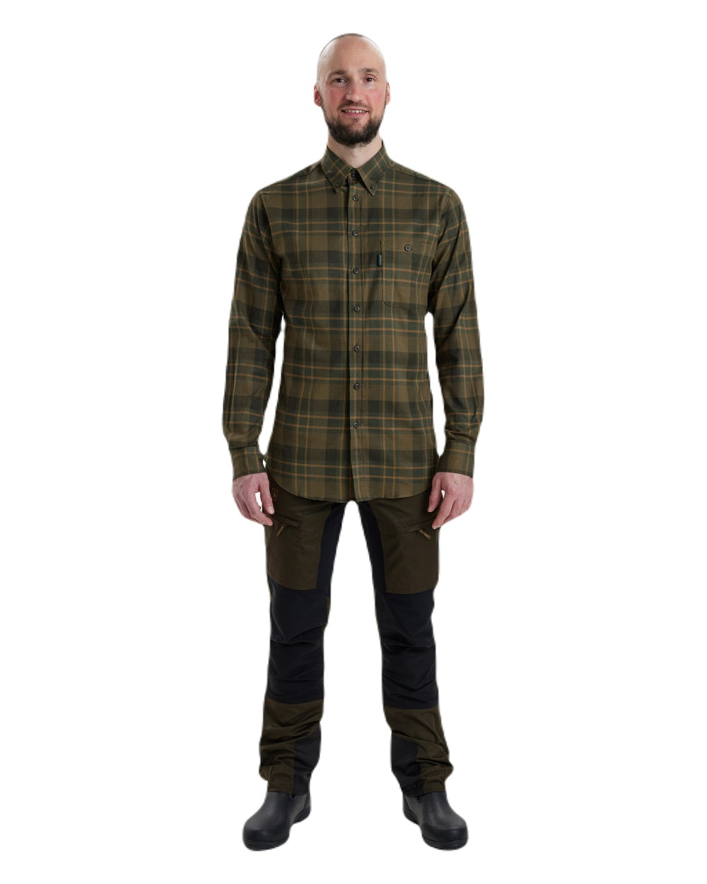 Green Check coloured Deerhunter Kyle Shirt on white background #colour_green-check