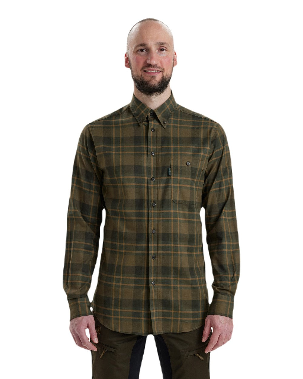 Green Check coloured Deerhunter Kyle Shirt on white background #colour_green-check
