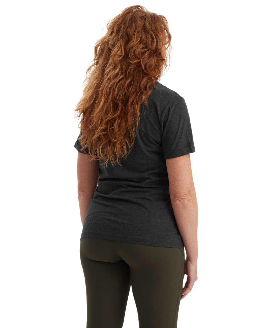 Adventure Green Melange coloured Deerhunter Ladies Basic 2-Pack T-Shirt on white background #colour_adventure-green-melange