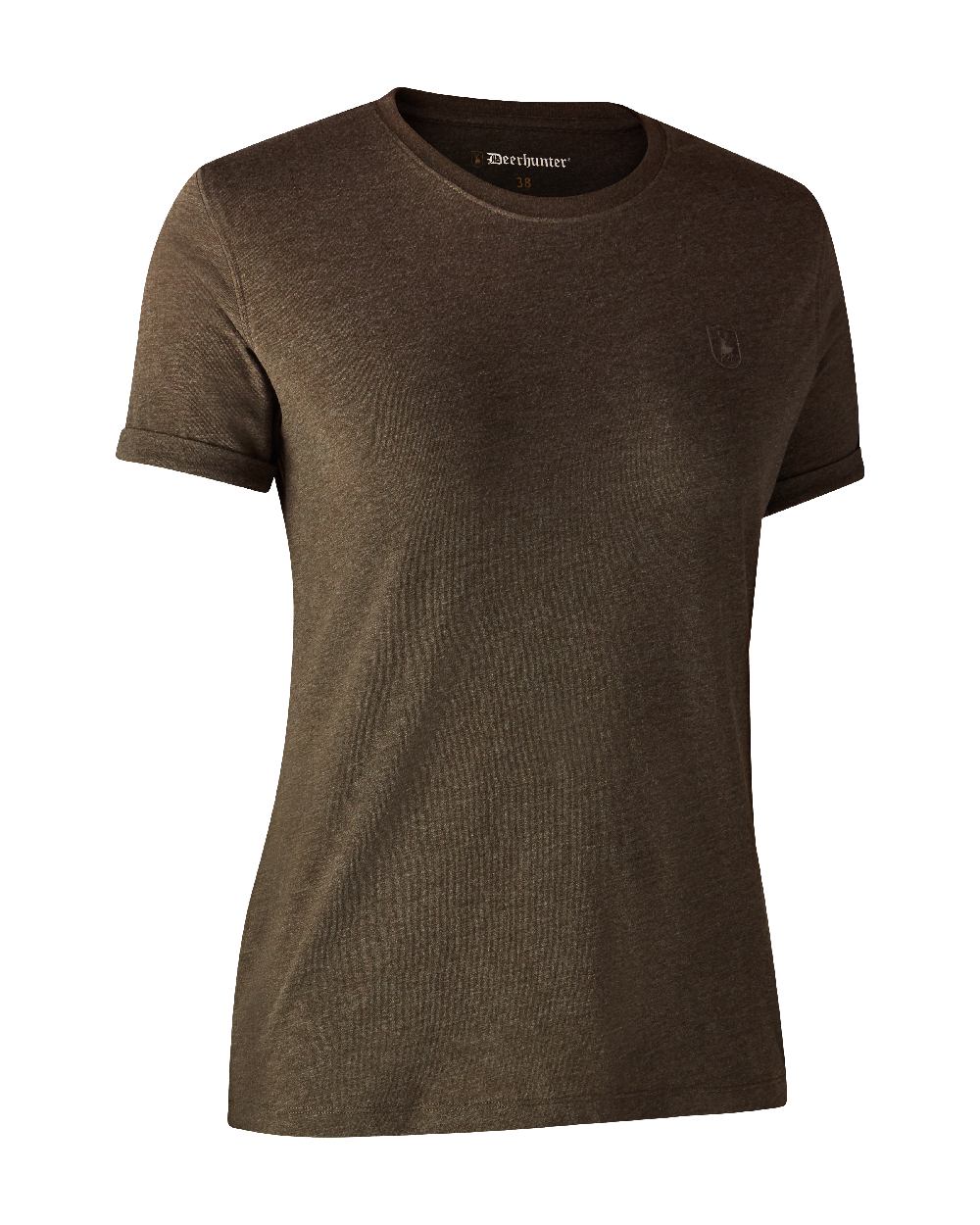 Adventure Green Melange Brown Leaf Melange coloured Deerhunter Ladies Basic 2-Pack T-Shirt on white background #colour_adventure-green-melange-brown-leaf-melange