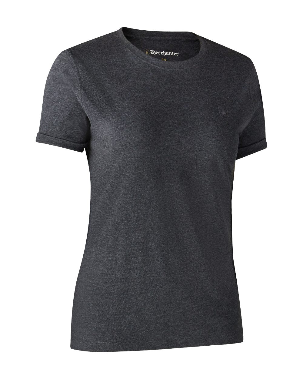 Adventure Green Melange coloured Deerhunter Ladies Basic 2-Pack T-Shirt on white background #colour_adventure-green-melange