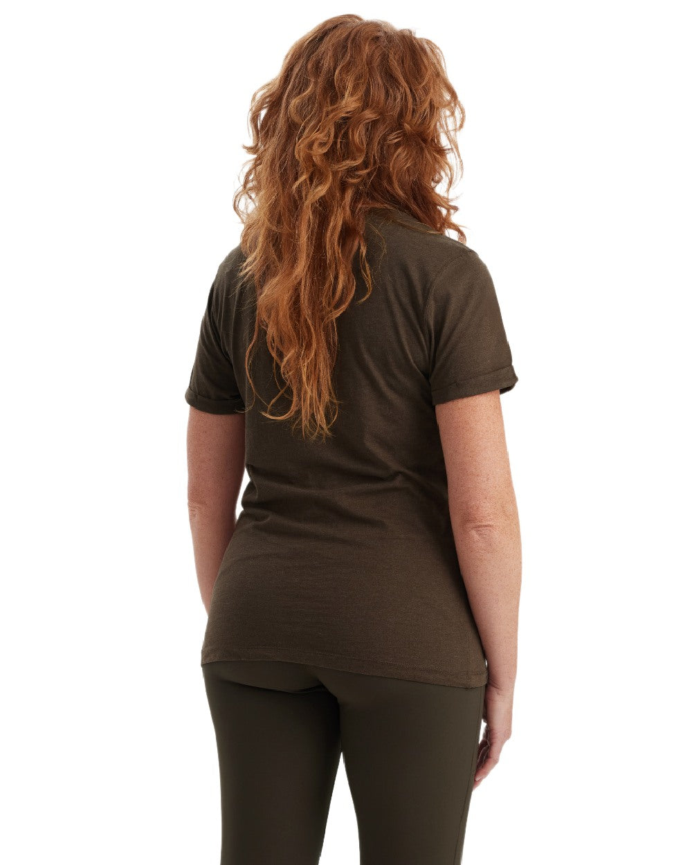 Brown Leaf Melange coloured Deerhunter Ladies Basic 2-Pack T-Shirt on white background #colour_brown-leaf-melange