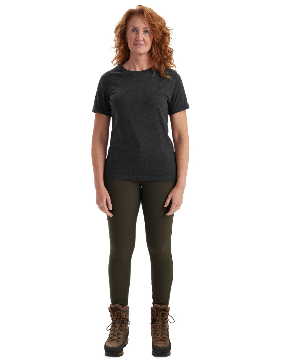 Brown Leaf Melange coloured Deerhunter Ladies Basic 2-Pack T-Shirt on white background #colour_brown-leaf-melange
