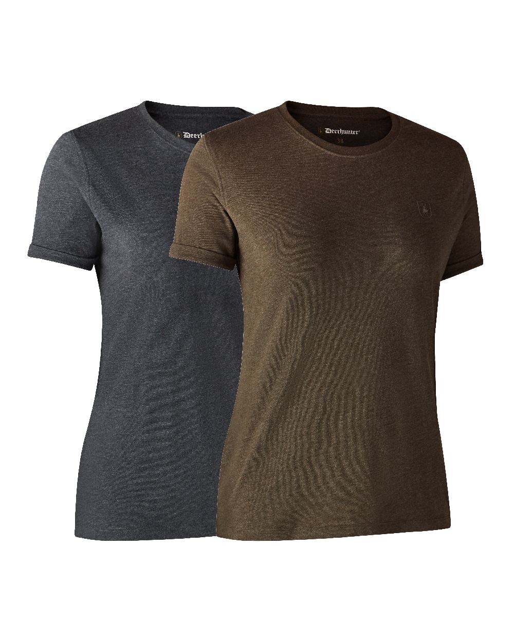 Brown Leaf Melange coloured Deerhunter Ladies Basic 2-Pack T-Shirt on white background #colour_brown-leaf-melange