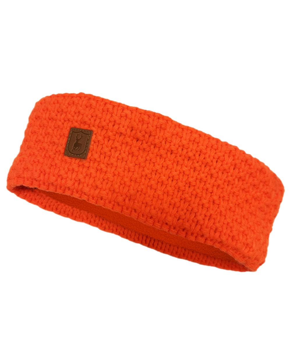Orange Coloured Deerhunter Ladies Knitted Headband on white background #colour_orange