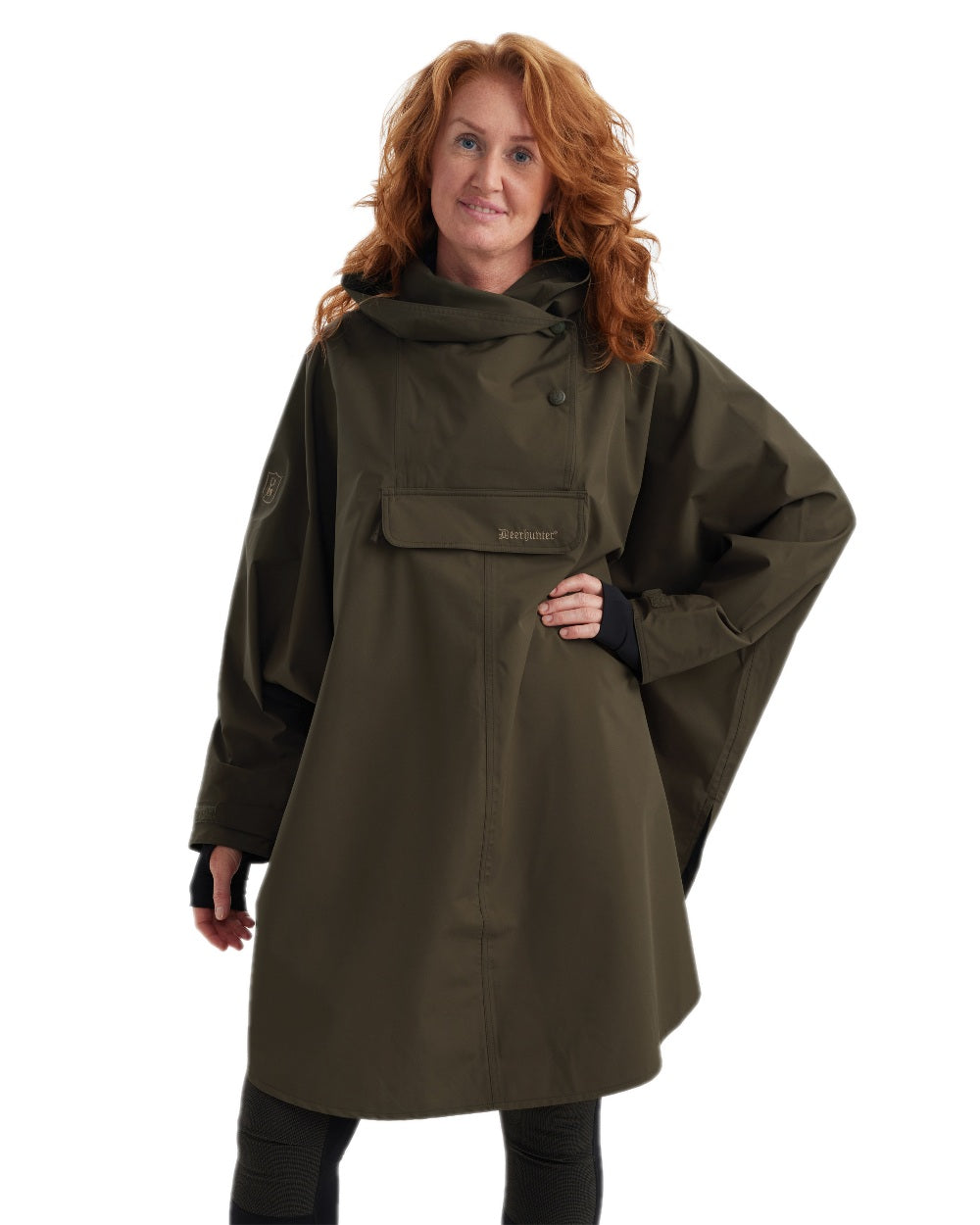 Canteen Coloured Deerhunter Ladies Waterproof Rain Poncho on white background #colour_canteen
