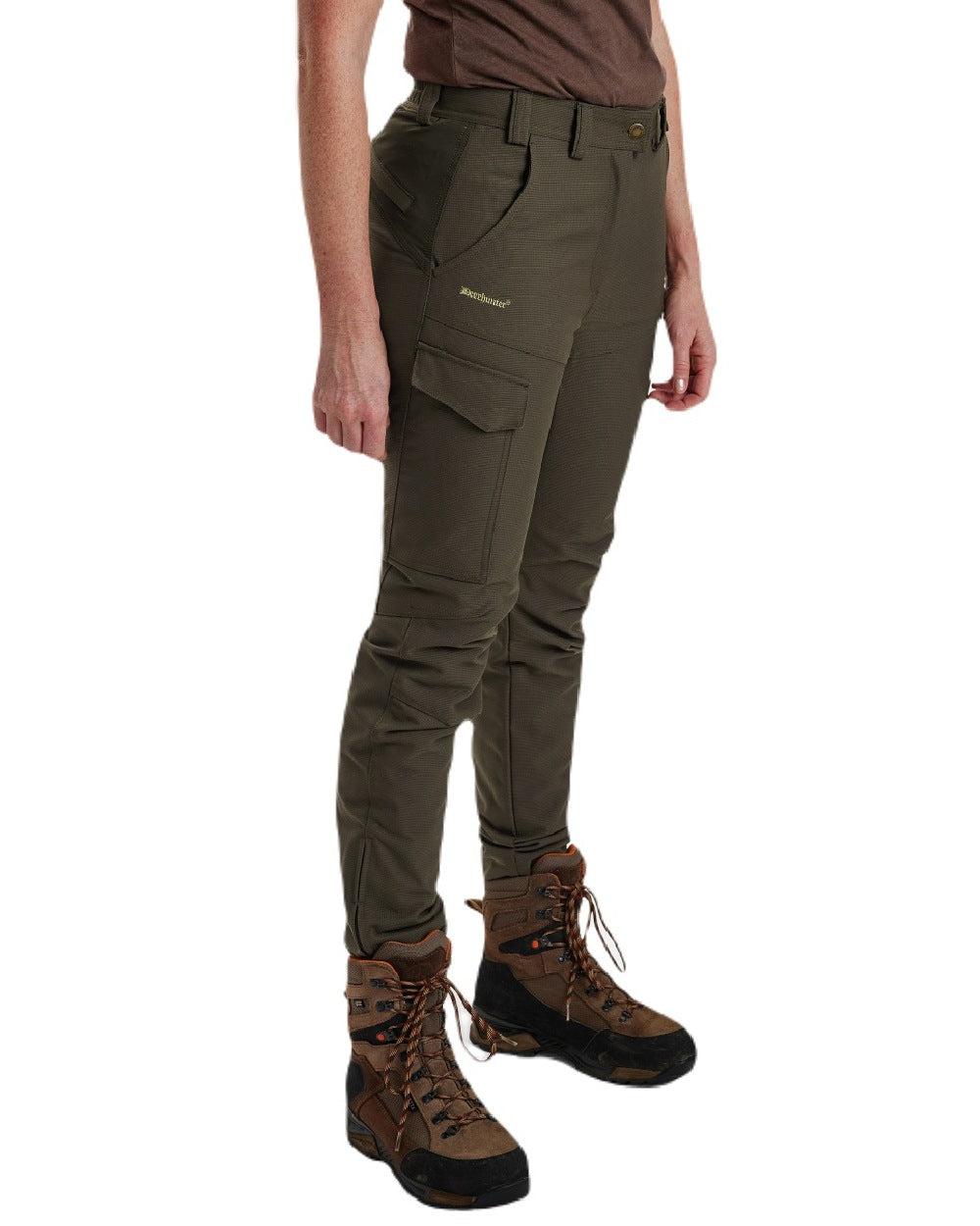 Palm Green coloured Deerhunter Lady Ann Extreme Boot Trousers with Membrane on white background #colour_palm-green