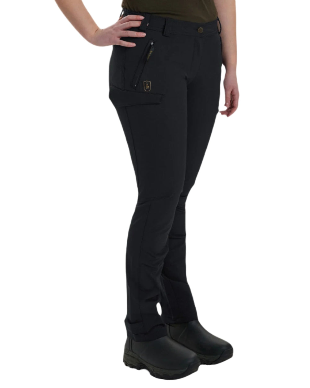 Black coloured Deerhunter Lady Ann Stretch Trousers on white background #colour_black