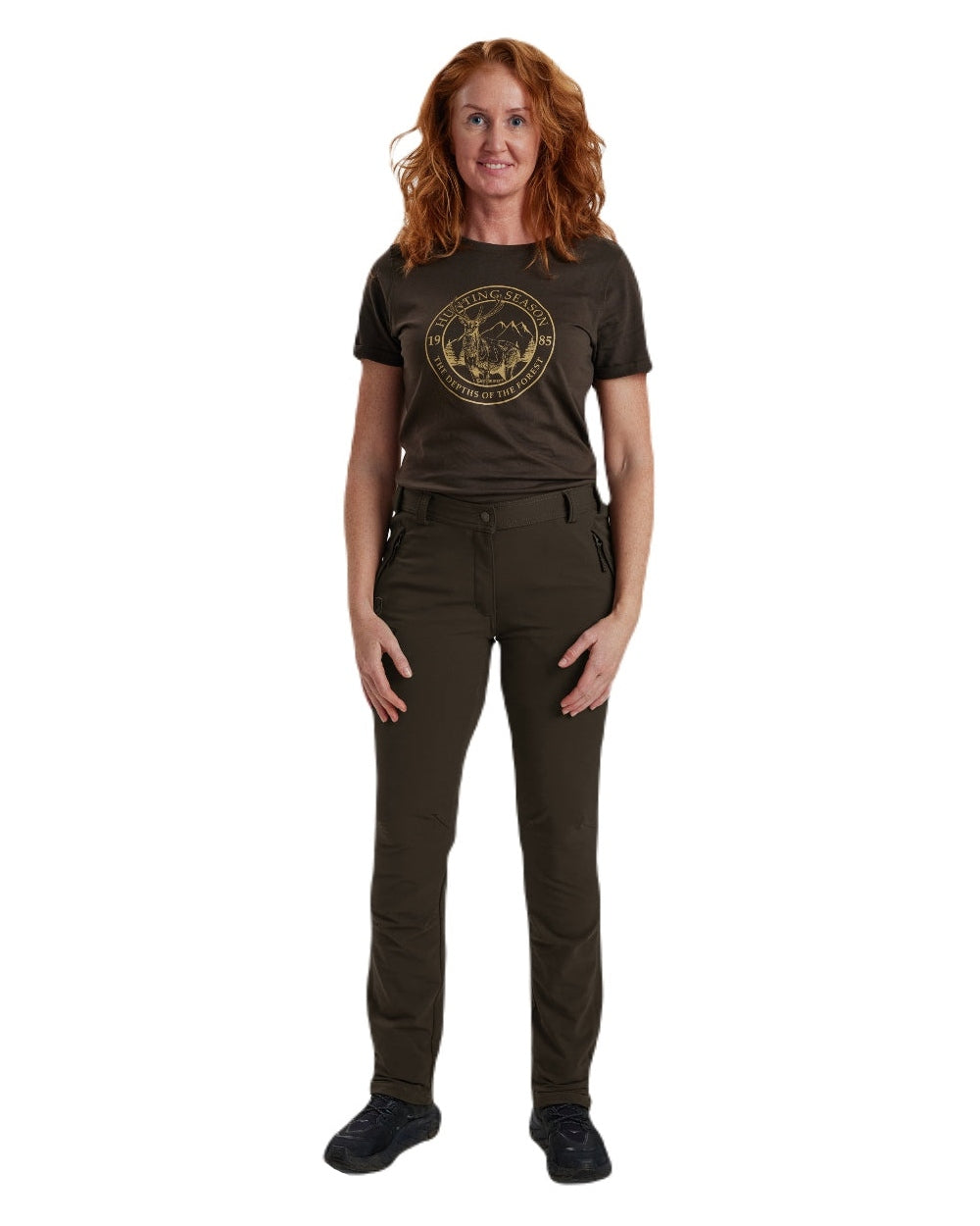 Fallen Leaf coloured Deerhunter Lady Ann Stretch Trousers on white background #colour_fallen-leaf
