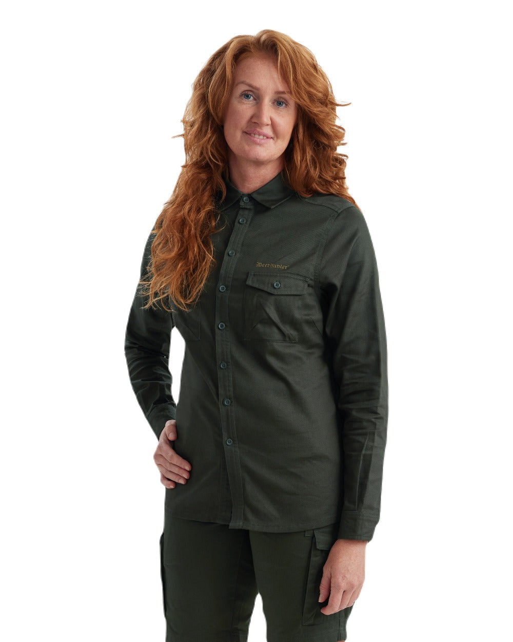 Timber coloured Deerhunter Lady Atlas Shirt on white background #colour_timber