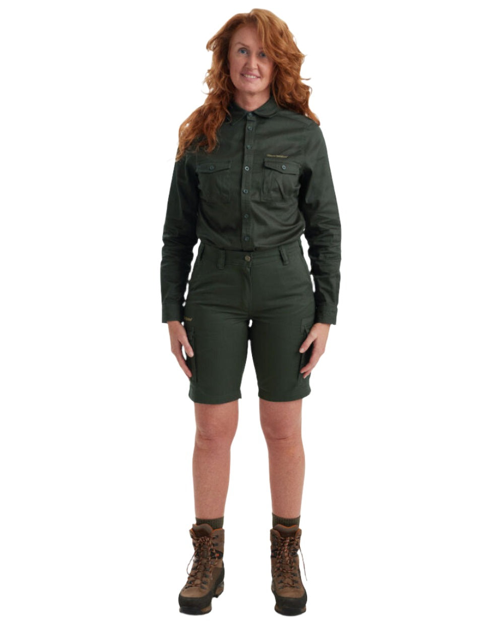 Timber coloured Deerhunter Lady Atlas Shorts on white background #colour_timber