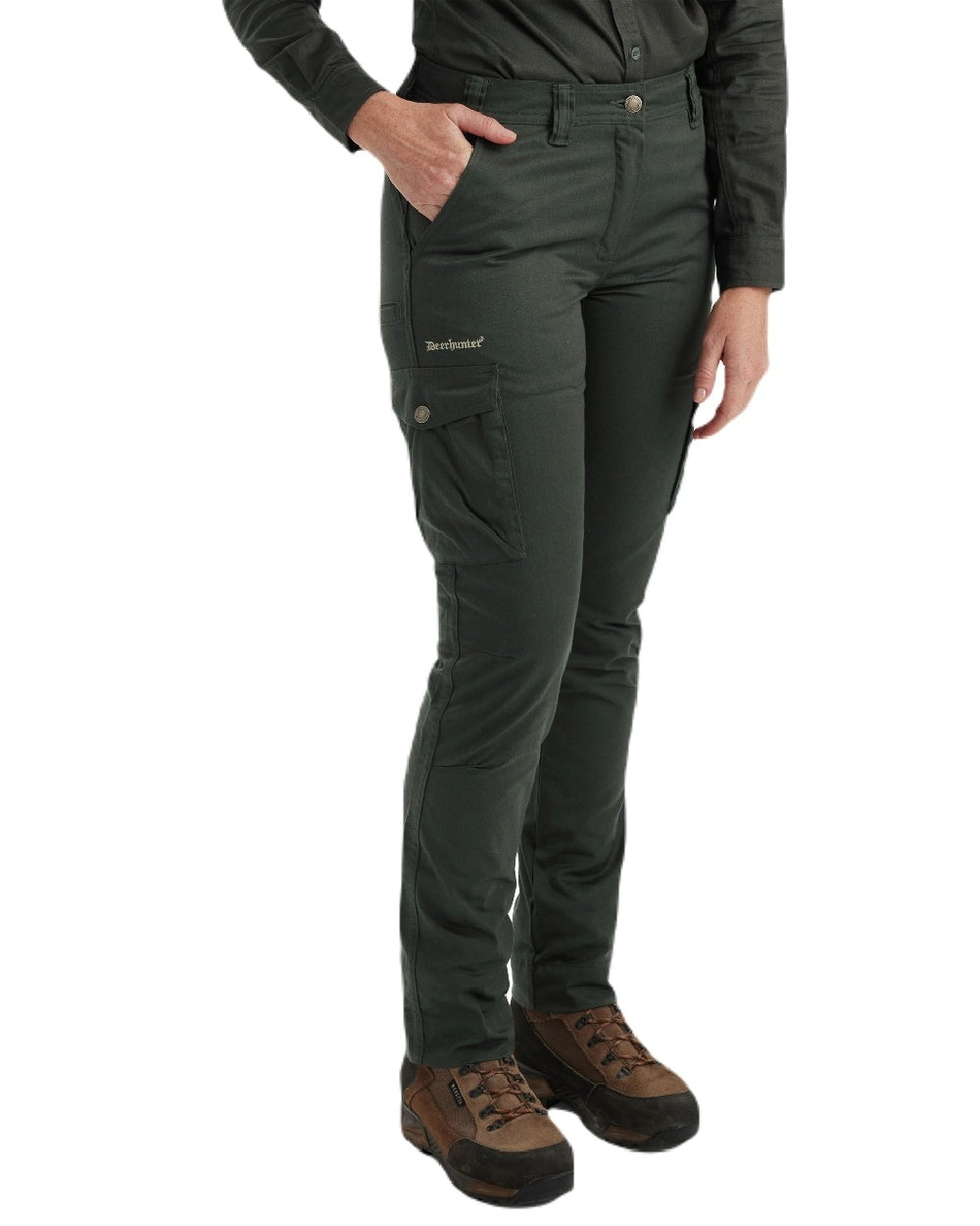 Timber coloured Deerhunter Lady Atlas Trousers on white background #colour_timber